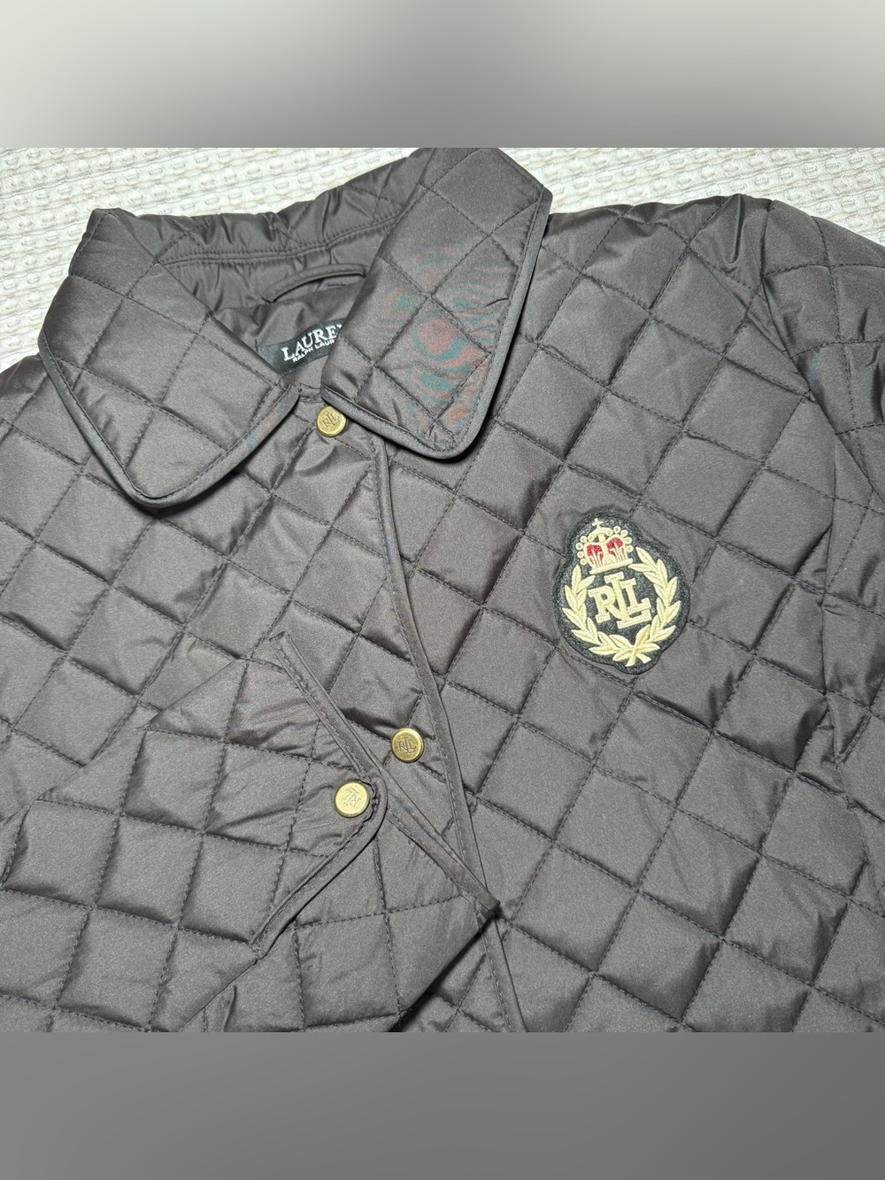 Lauren Ralph Lauren Women's Size Medium Crest Logo Diamond Quilted Black Jacket